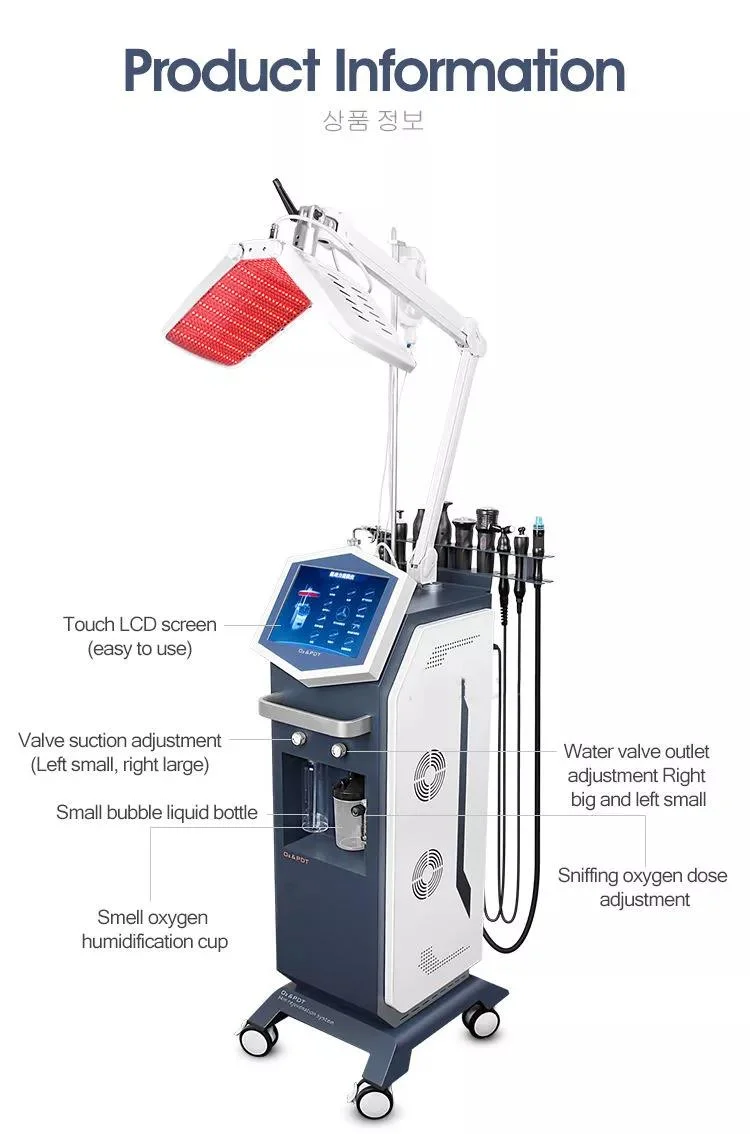 13 in 1 Pure Water Oxygen RF Ultrasound Hydrodermabrasion Oxygen Jet Facial Machine with PDT for SPA Salon Use LED Skin Rejuvenation
